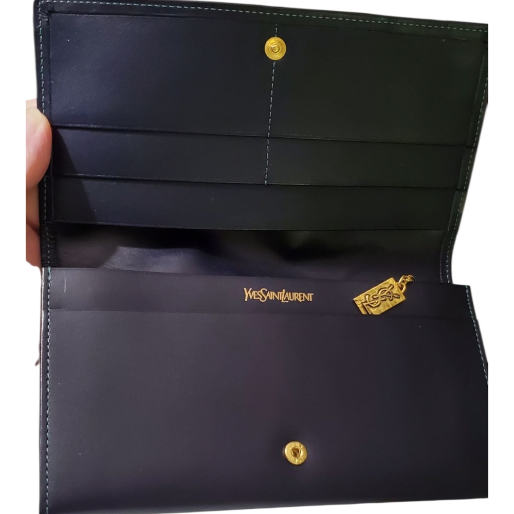 Yves Saint Laurent 80's Style Y2K Blue and Green Colorblock Patchwork Wallet - Picture 6 of 14